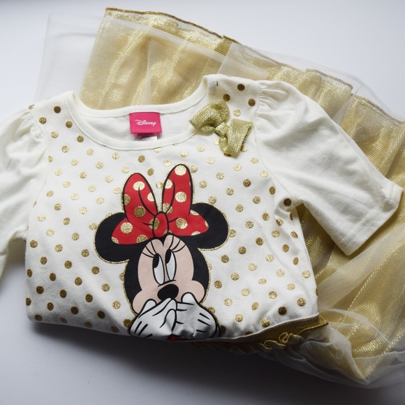 Disney Other - Disney Minnie Mouse Dress Twirly Gold Skirt 4T
